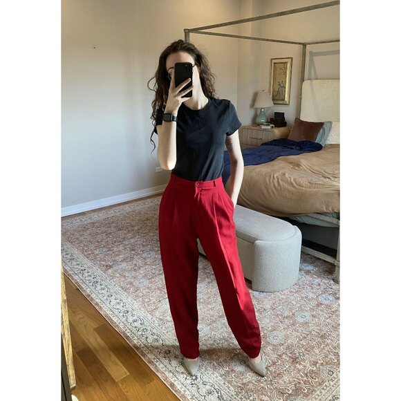 The Unbranded Brand Pants - Vintage Red 100% Wool Trouser Pants Size 6 Tailored Classic